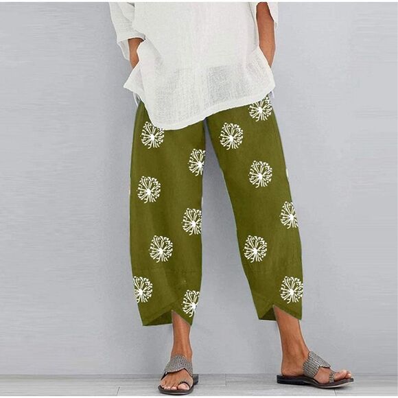 HOTYD Cotton Linen Pants Casual Summer Capri Pants for Women Baggy Elastic Waist - Picture 2 of 7
